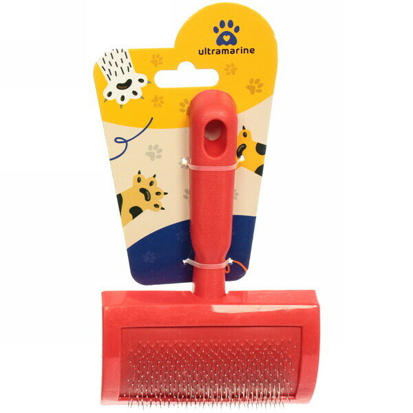 Расческа-пуходерка для кошек и собак «Пушок» 16см цвет красный Ультрамарин - фотография № 1