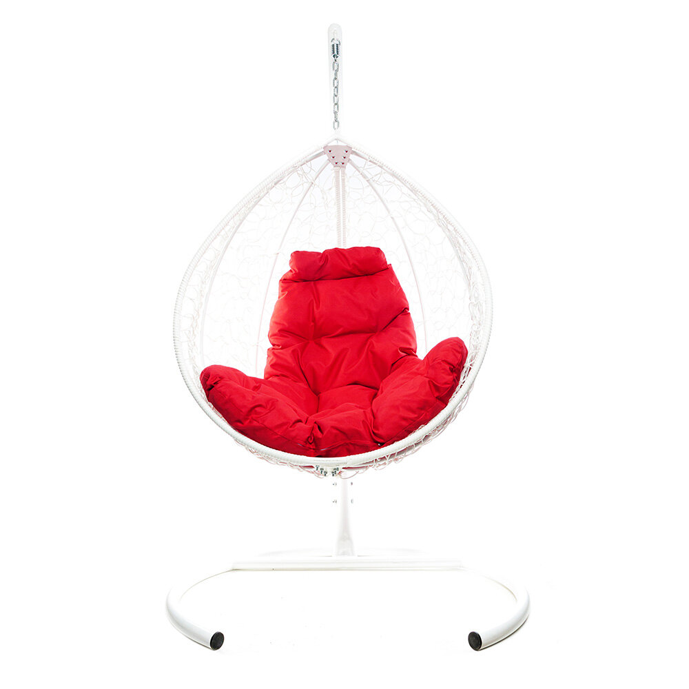 Подвесное кресло с ротангом "капля складная" белое с красной подушкой M-Group - фотография № 1