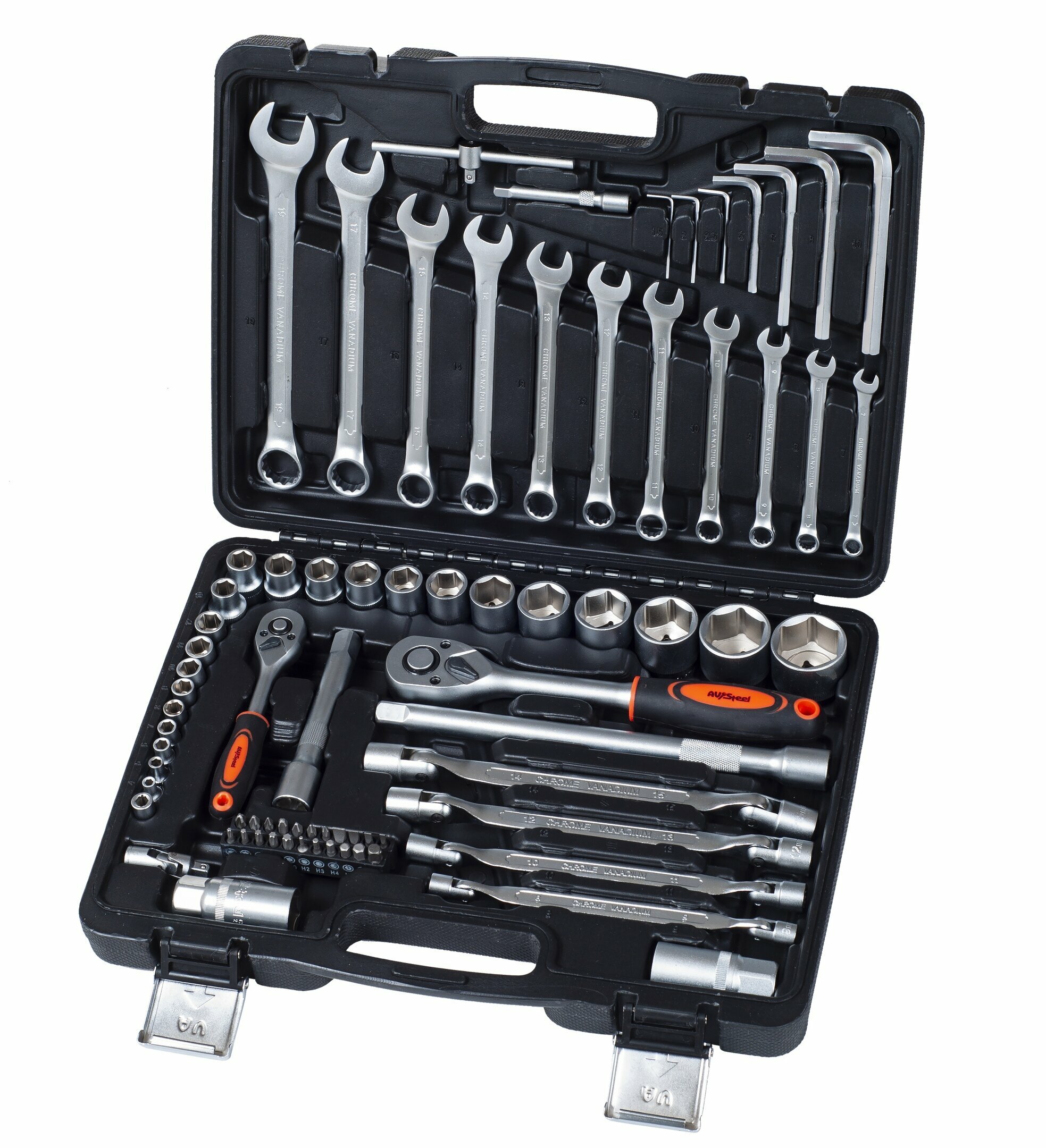 фото Набор инструмента "AV Steel" 76 предм. 1/4", 1/2" профессион., AV-011076