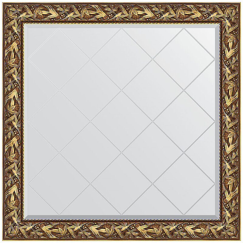 Зеркало Evoform Exclusive-G 109х109 BY 4457 с гравировкой в багетной раме - Византия золото 99 мм - фотография № 1
