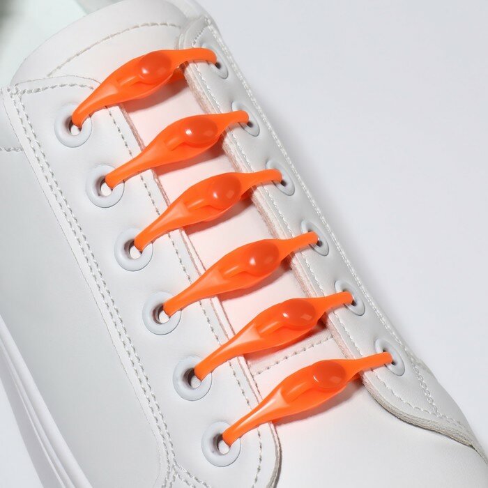 Набор шнурков для обуви, 6 шт, силиконовые, полукруглые, на застёжке, 4 мм, 11 см, цвет оранжевый - фотография № 1