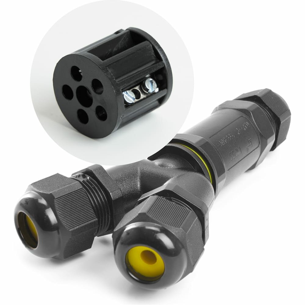 фото STEKKER Соединитель-коннектор для проводов ld529, 3-контактный, водонепроницаемый (клемма 3pin), черный 49187