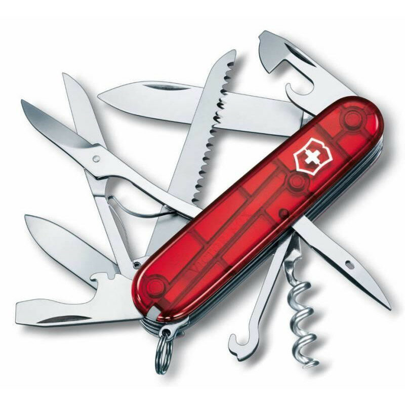 Victorinox швейцарский перочинный нож Huntsman 91мм 15 функций красный полупрозрачный (1.3713.T)