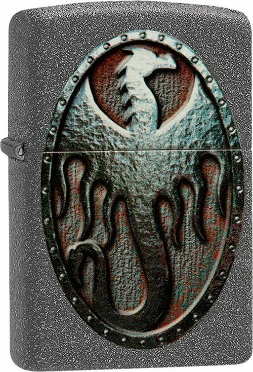 Зажигалка ZIPPO Metal Dragon Shield Design с покрытием Iron Stone™, латунь/сталь, серая, 38x13x57 мм - фотография № 1