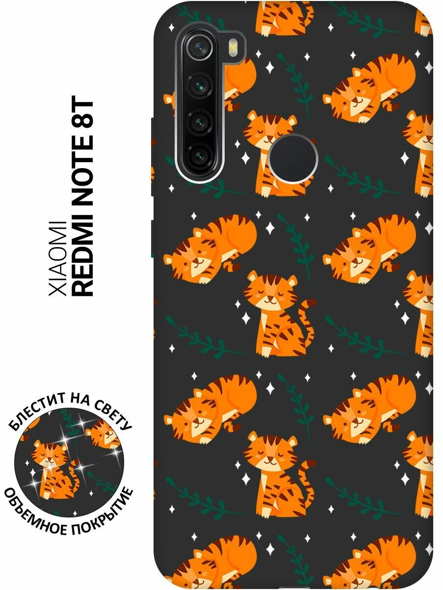 Матовый Soft Touch силиконовый чехол на Xiaomi Redmi Note 8T / Сяоми Редми Ноут 8Т с 3D принтом "Tigers" черный