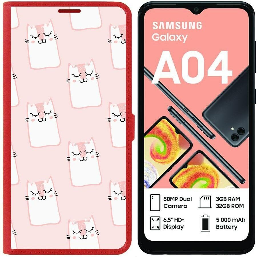 Чехол-книжка Krutoff Eco Book для Samsung Galaxy A04 (A045) Котики паттерн (красный)