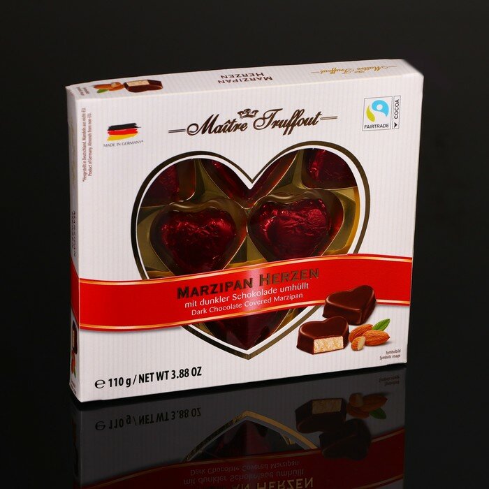 Конфеты марципановые Maître Truffout «Сердца» в тёмном шоколаде, 110 г - фотография № 1