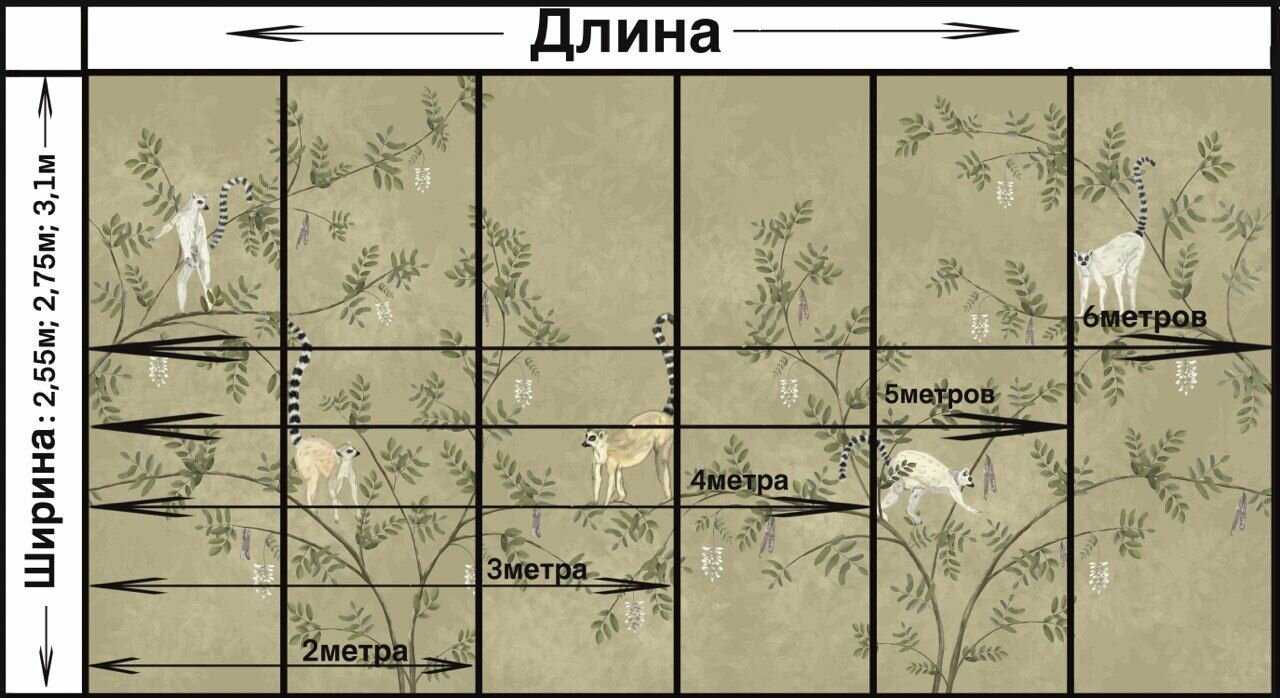 Фреска бесшовная Лемуры Песочный (текстура листья) (ширина 3100мм х длина 4500мм) - фотография № 2