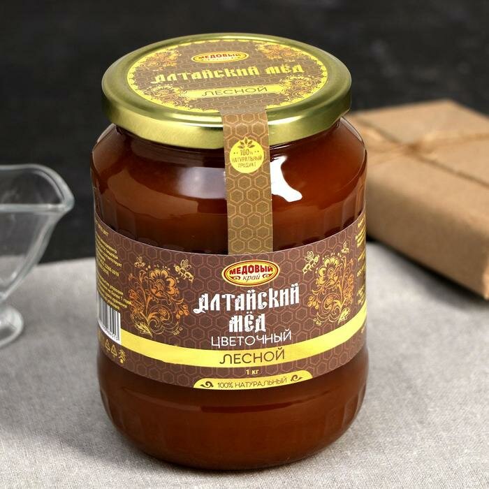 Мёд алтайский Лесной натуральный цветочный, 1000 г - фотография № 1