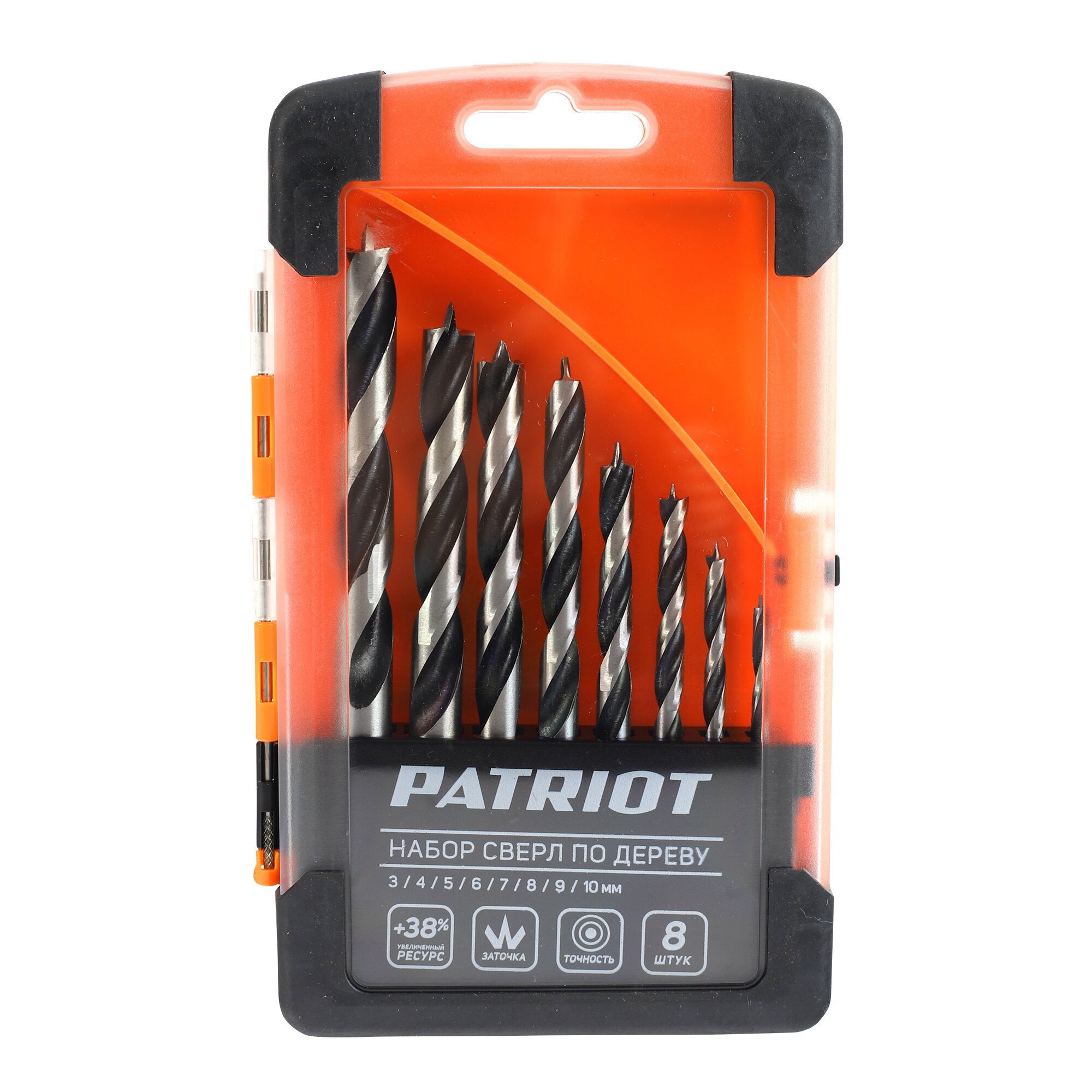 фото Набор сверл по дереву PATRIOT спиральные,8 шт.(в пластиковом боксе)
