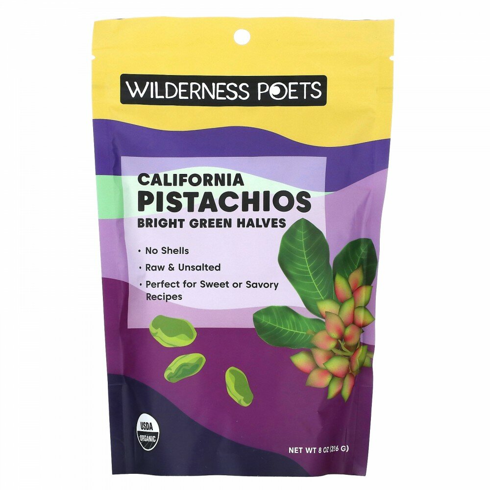 Wilderness Poets, California Pistachios, Bright Green Halves, Unsalted, 8 oz (226 g) - фотография № 1