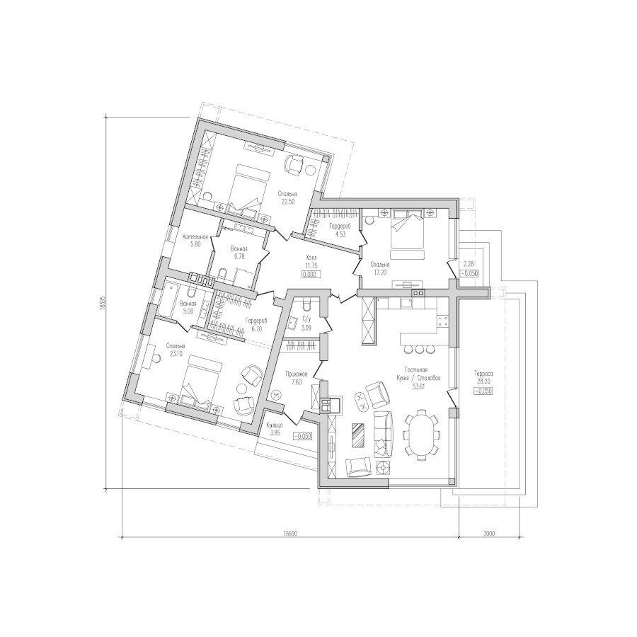 62-78D-Catalog-Plans - Проект одноэтажного дома из газобетона с террасой - фотография № 2