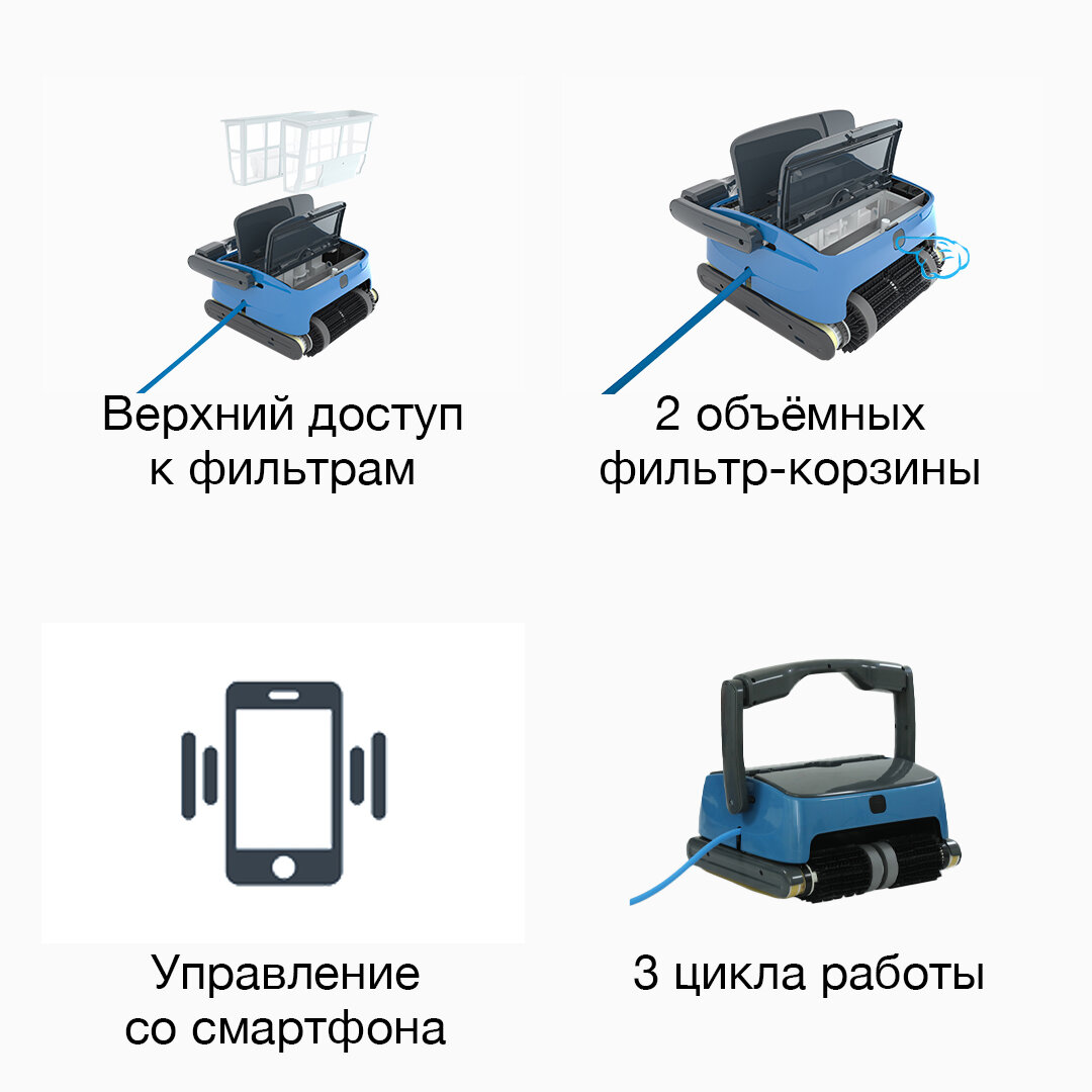 Проводной робот-пылесос с дистанционным управлением для дна и стенок плёночных и каркасных бассейнов - фотография № 2