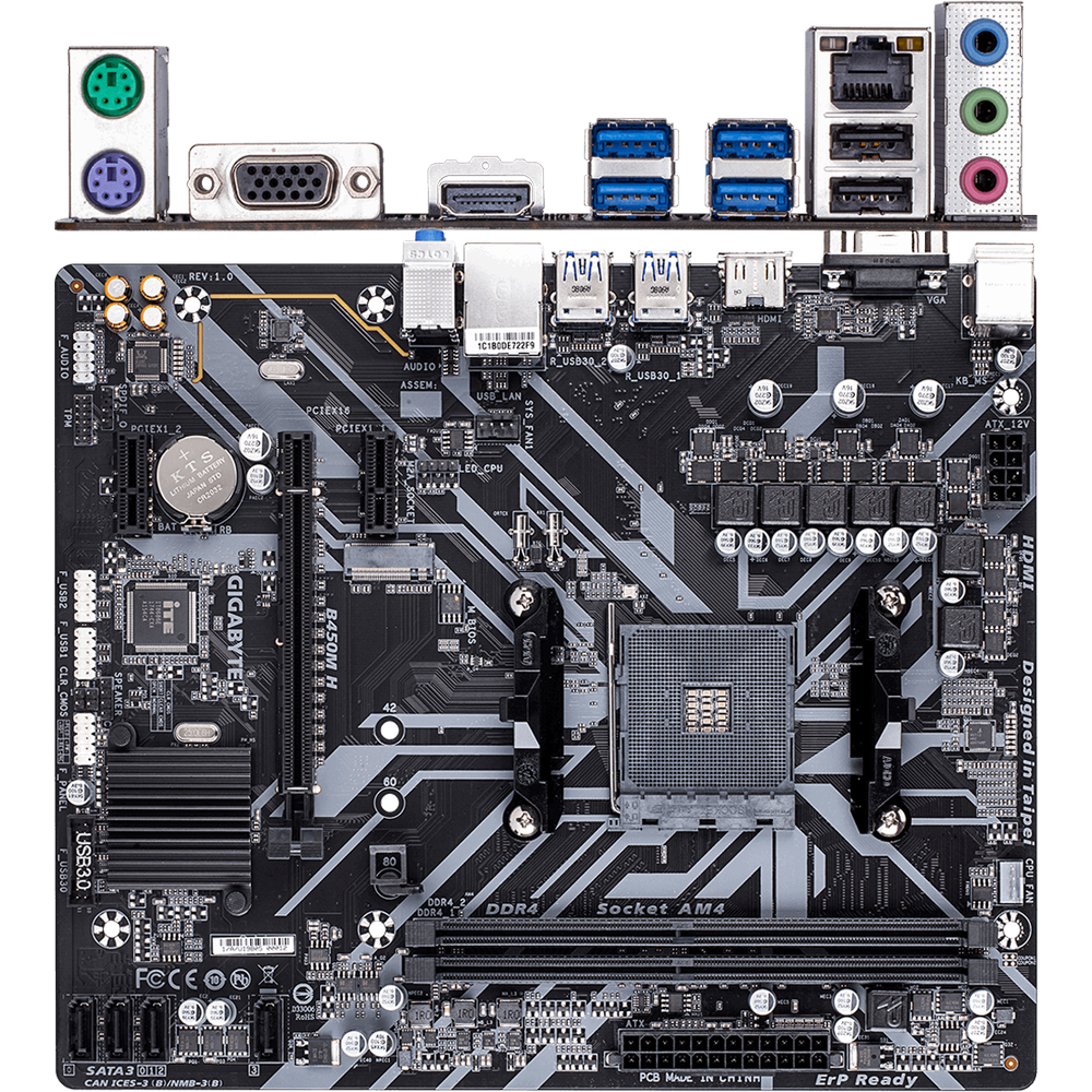 Материнская плата Gigabyte B450M H B450 Socket AM4 2xDDR4, 4xSATA3, RAID, 1xM.2, 2xPCI-E16x, 4xUSB3.1, D-Sub, HDMI, Glan, mATX