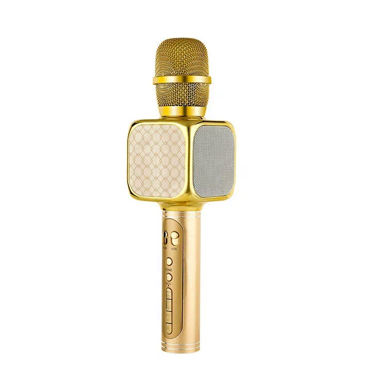Беспроводной караоке микрофон с колонкой YS69, цвет золотистый