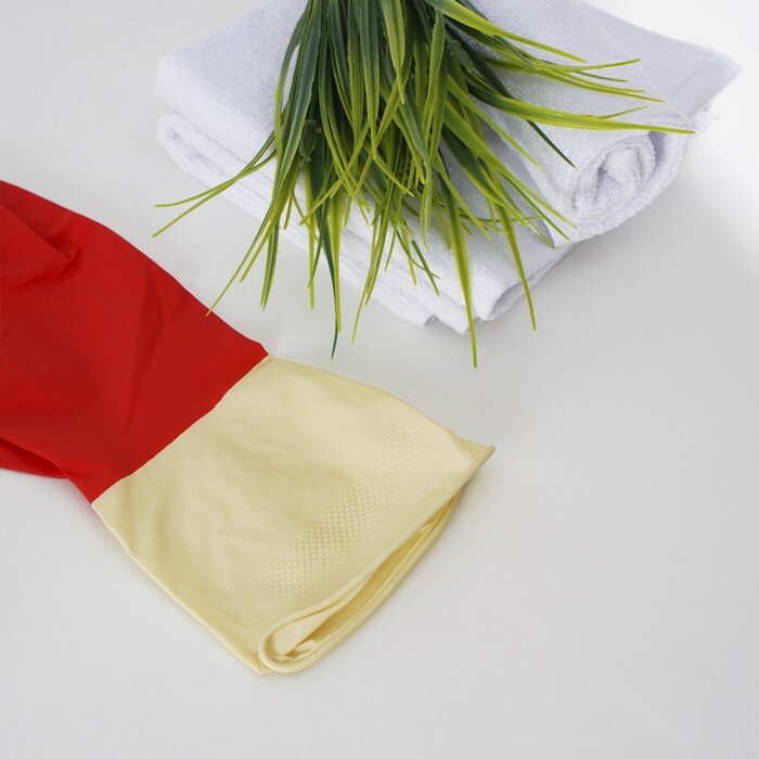 Перчатки хозяйственные резиновые Доляна, размер L, плотные, 50 гр, цвет красный - фотография № 6