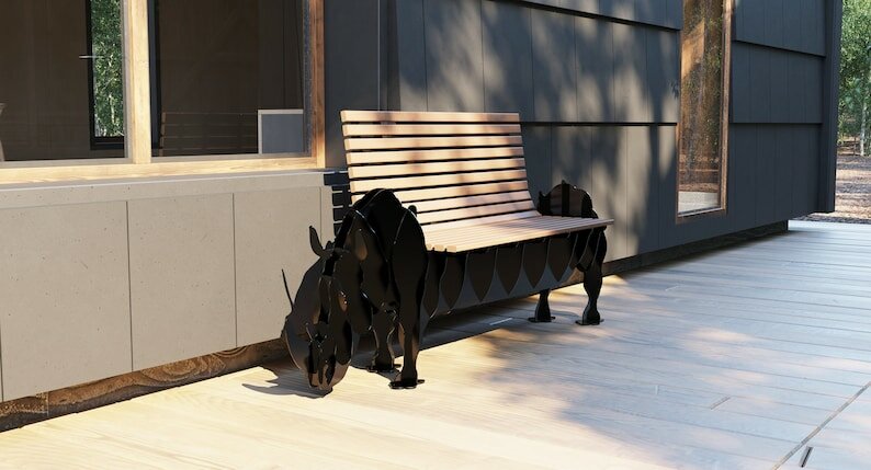 Тематическая садовая скамейка для дома, дачи и бани, скамья, лавка Носорог - фотография № 1