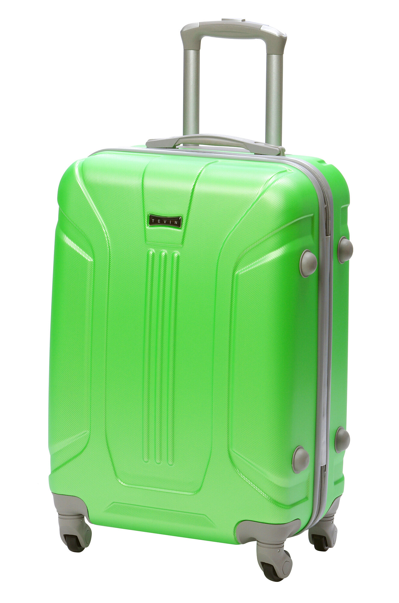 Чемодан на колесах дорожный средний багаж на двоих для путешествий m+ TEVIN размер М+ 68 см 77 л легкий 3.7 кг прочный abs пластик Зеленый яркий неон