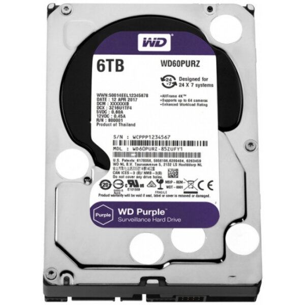 Жесткий диск Western Digital SATA 6TB 6GB/S 64MB PURPLE WD60PURZ WDC 3.5