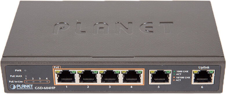 коммутатор/ PLANET 4-Port 10/100/1000T 802.3at POE + 2-Port 10/100/1000T Desktop Switch (55W POE Bud