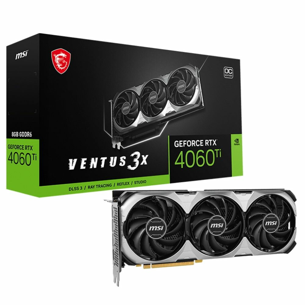 MSI Видеокарта MSI RTX4060Ti VENTUS 3X E 8G OCB GDDR6 128-bit DPx3 HDMI 3FAN RTL GeForce RTX 4060 Ti VENTUS 3X E 8G OC