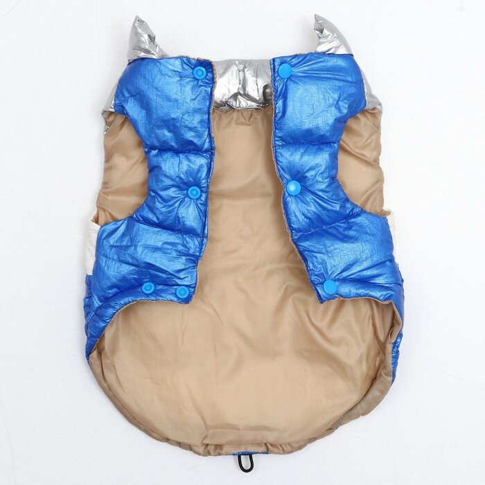 Куртка для собак с утяжкой размер 14 (ДС 32, ОГ 42, ОШ 31), серебряно-синяя - фотография № 6