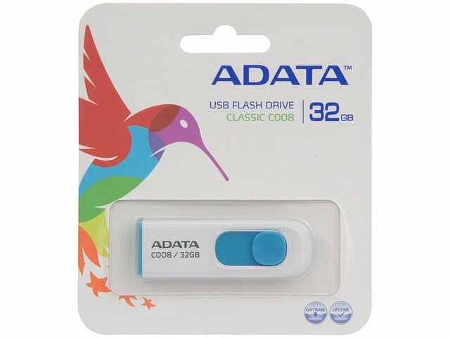 Накопитель USB flash ADATA Накопитель USB flash 32ГБ ADATA Classic C008 AC008-32G-RWE, бело-синий (USB2.0)