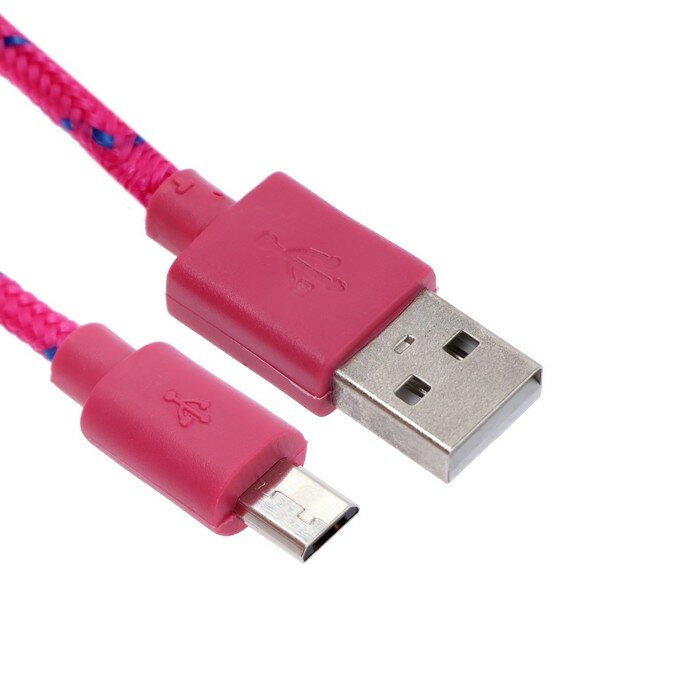 фото Кабель OXION DCC288, microUSB - USB, зарядка + передача данных, 1 м, оплетка, розовый