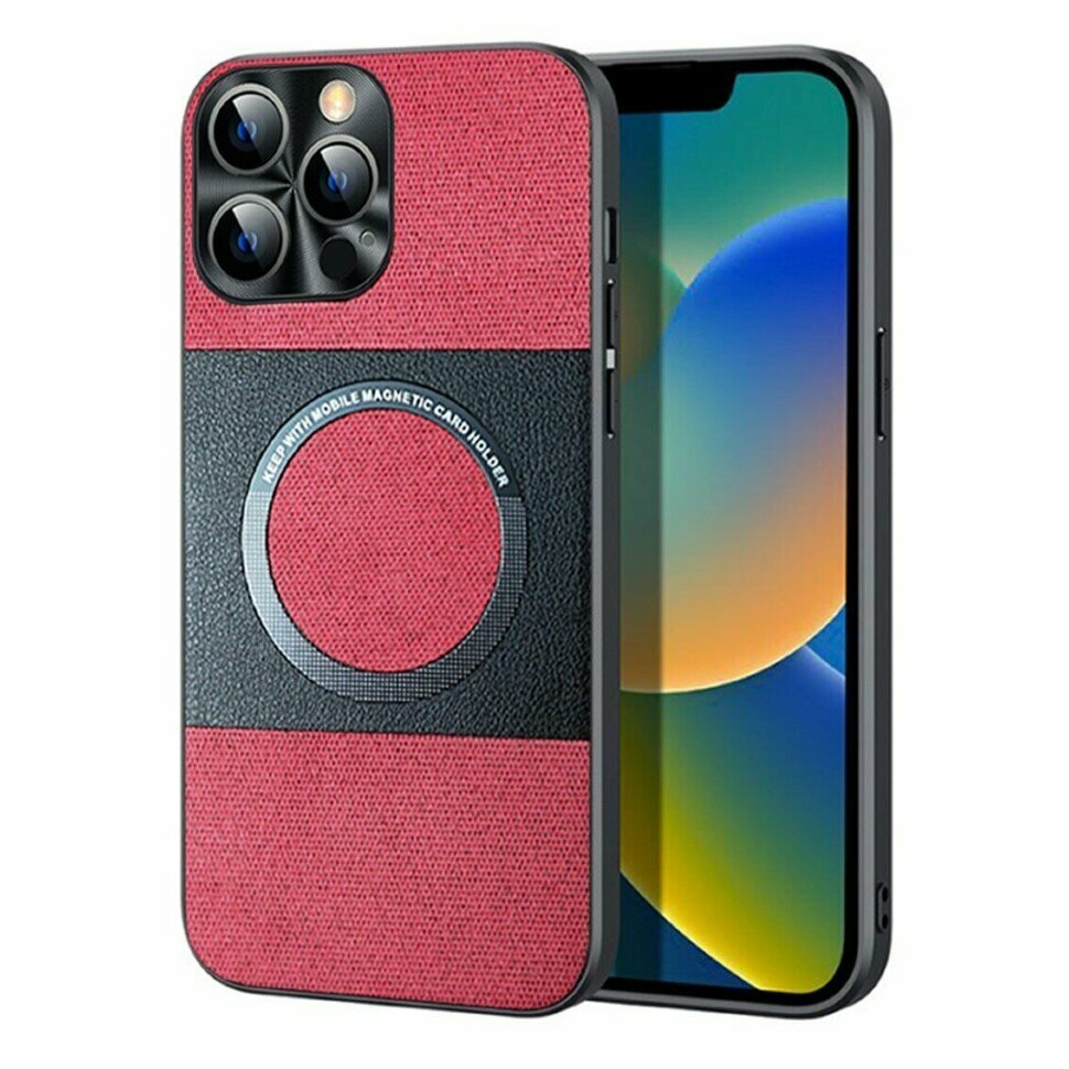 фото Тканевый чехол Electroplated MagSafe для iPhone 14 Pro (красный)