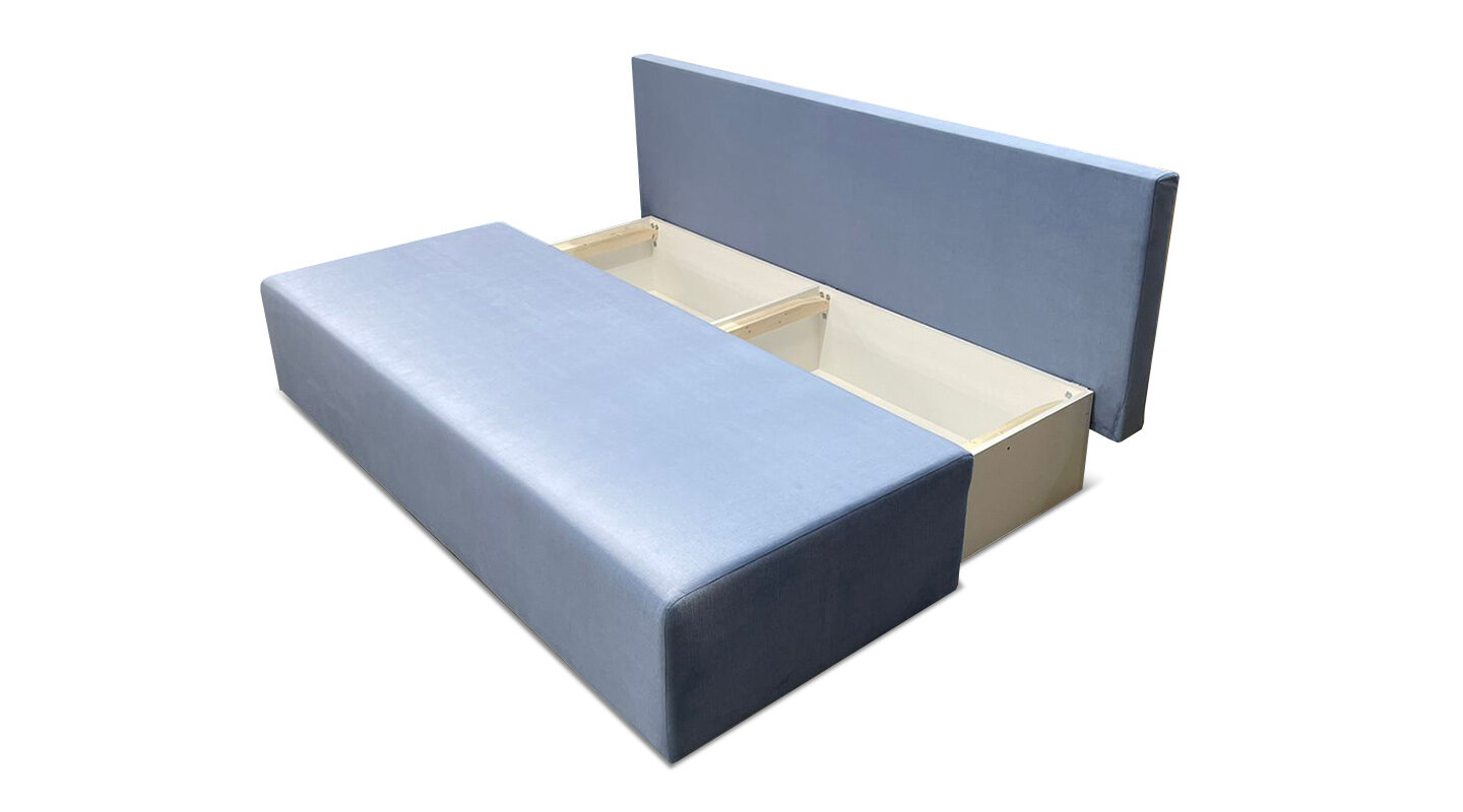 Прямой раскладной диван “Каир” 187х87х85 см, механизм еврокнижка, голубой велюр - фотография № 5