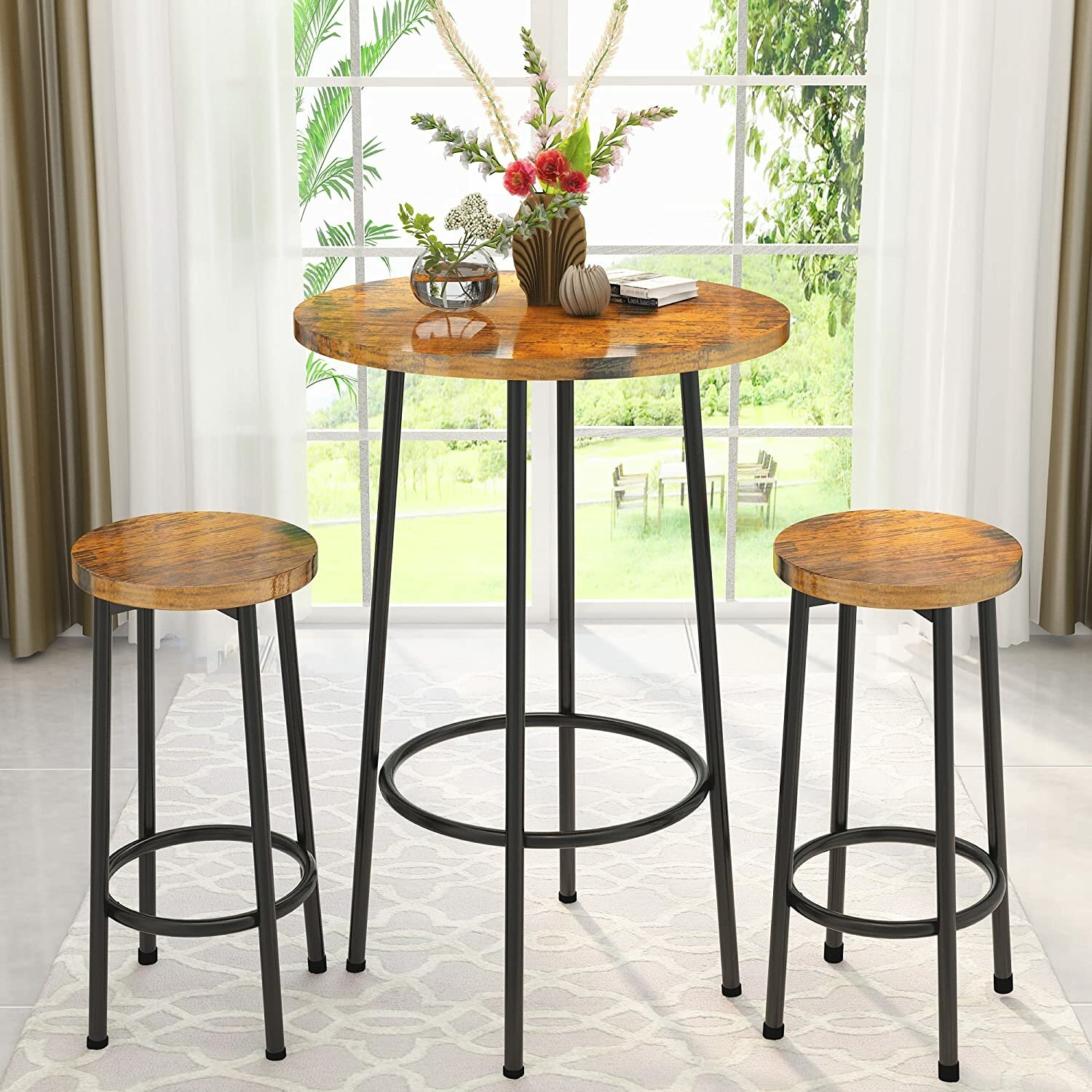 Комплект обеденной мебели Челси из 3-х предметов в стиле Лофт (1 круглый стол /2 стула) - фотография № 4