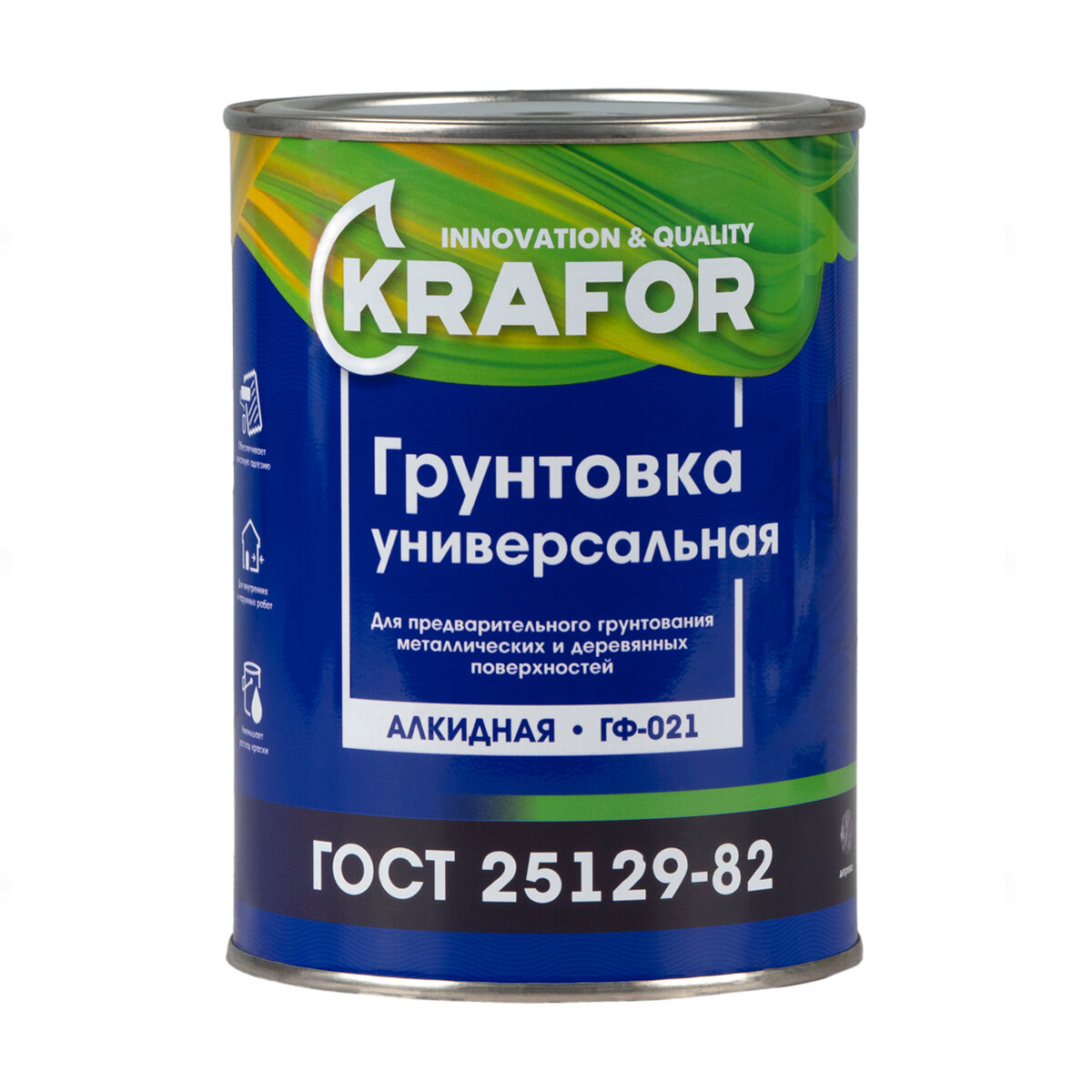 Грунтовка ГФ-021 по дереву и металлу Krafor, алкидная, 0,8 кг, красно-коричневая