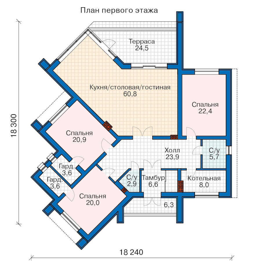 62-78E-Catalog-Plans - Проект одноэтажного дома из газобетона с террасой - фотография № 2