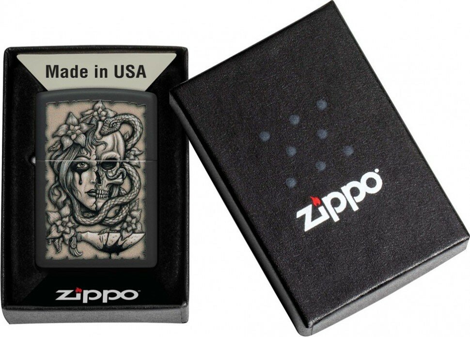 Зажигалка ZIPPO Gory Tattoo с покрытием Black Matte, латунь/сталь, черная, матовая, 38x13x57 мм - фотография № 6