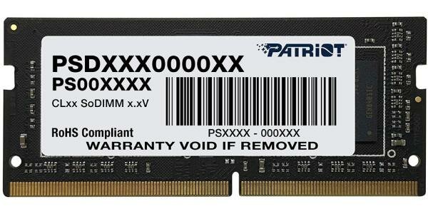 Оперативная память для ноутбука 8Gb (1x8Gb) PC4-25600 3200MHz DDR4 SO-DIMM CL22 Patriot PSD48G320081S