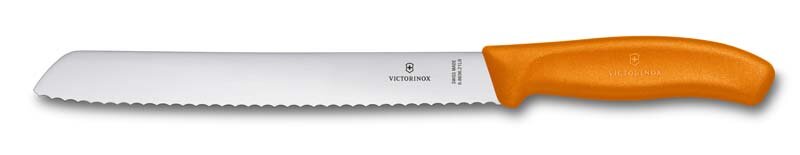 Нож для хлеба VICTORINOX SwissClassic, лезвие 21 см с волнистой кромкой, оранжевый, в блистере, 6.8636.21L9B