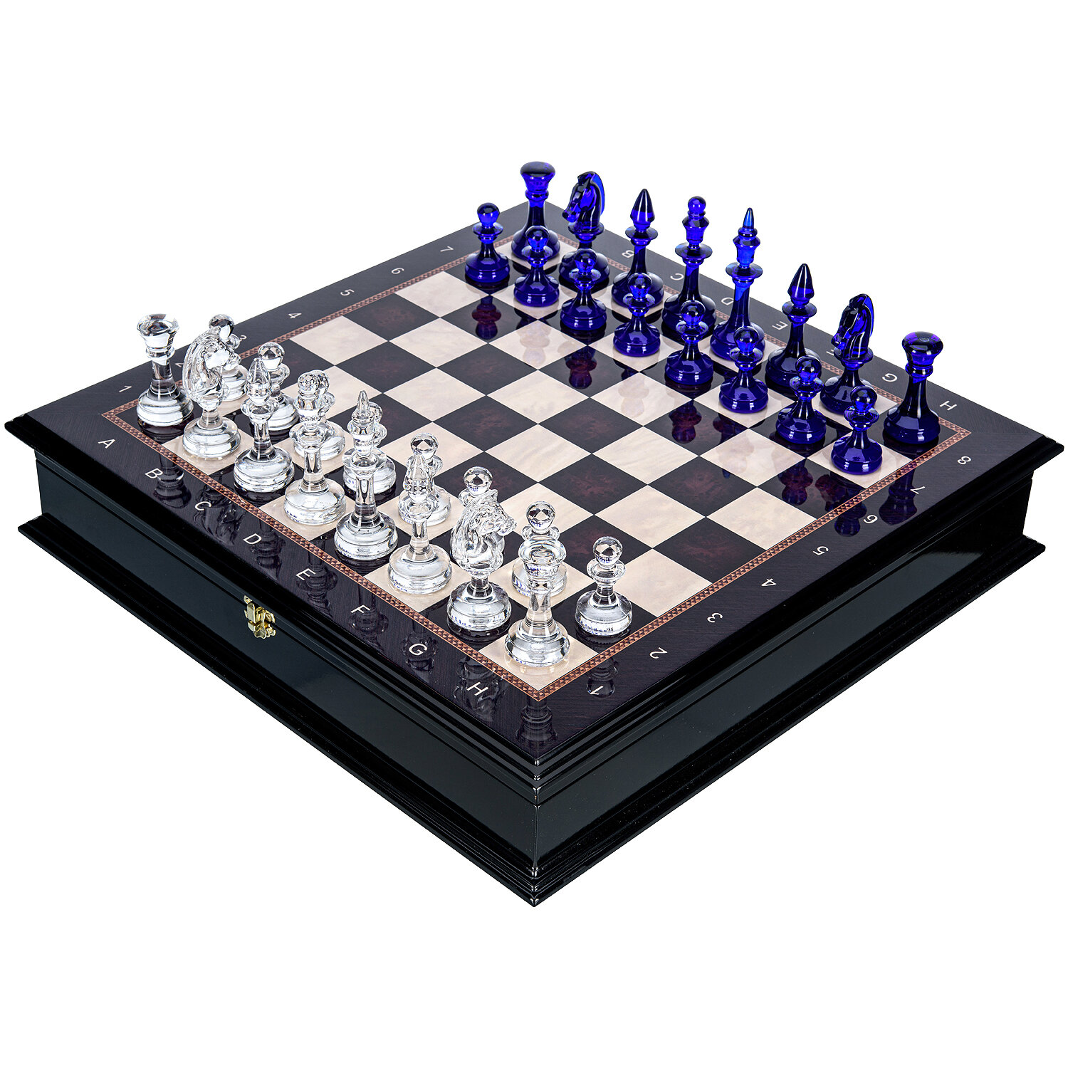 Шахматный ларец с хрустальными фигурами 48х48 см