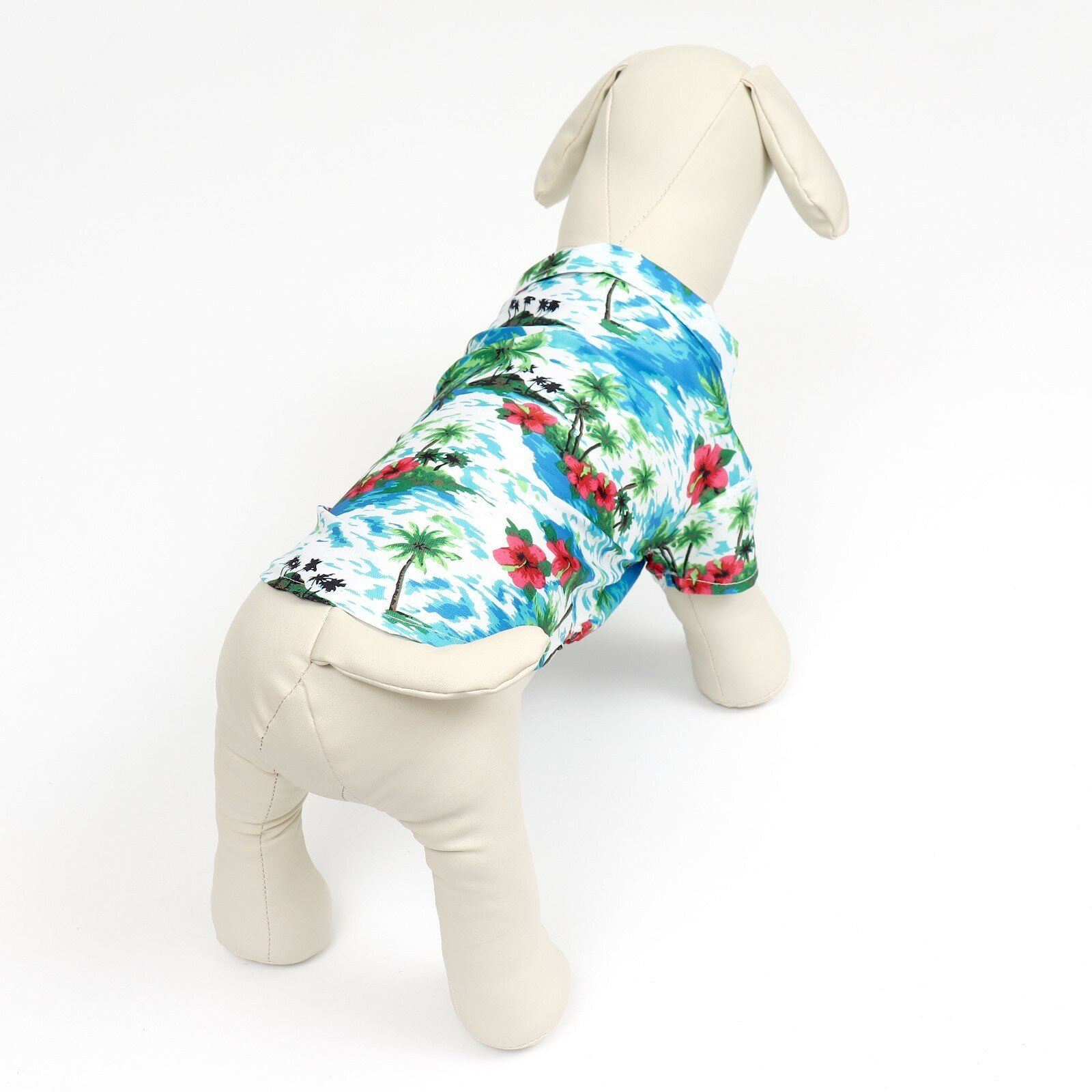 Рубашка для собак "Тропики", M (ДС 26, ОГ 34, ОШ 25 см), голубая - фотография № 3
