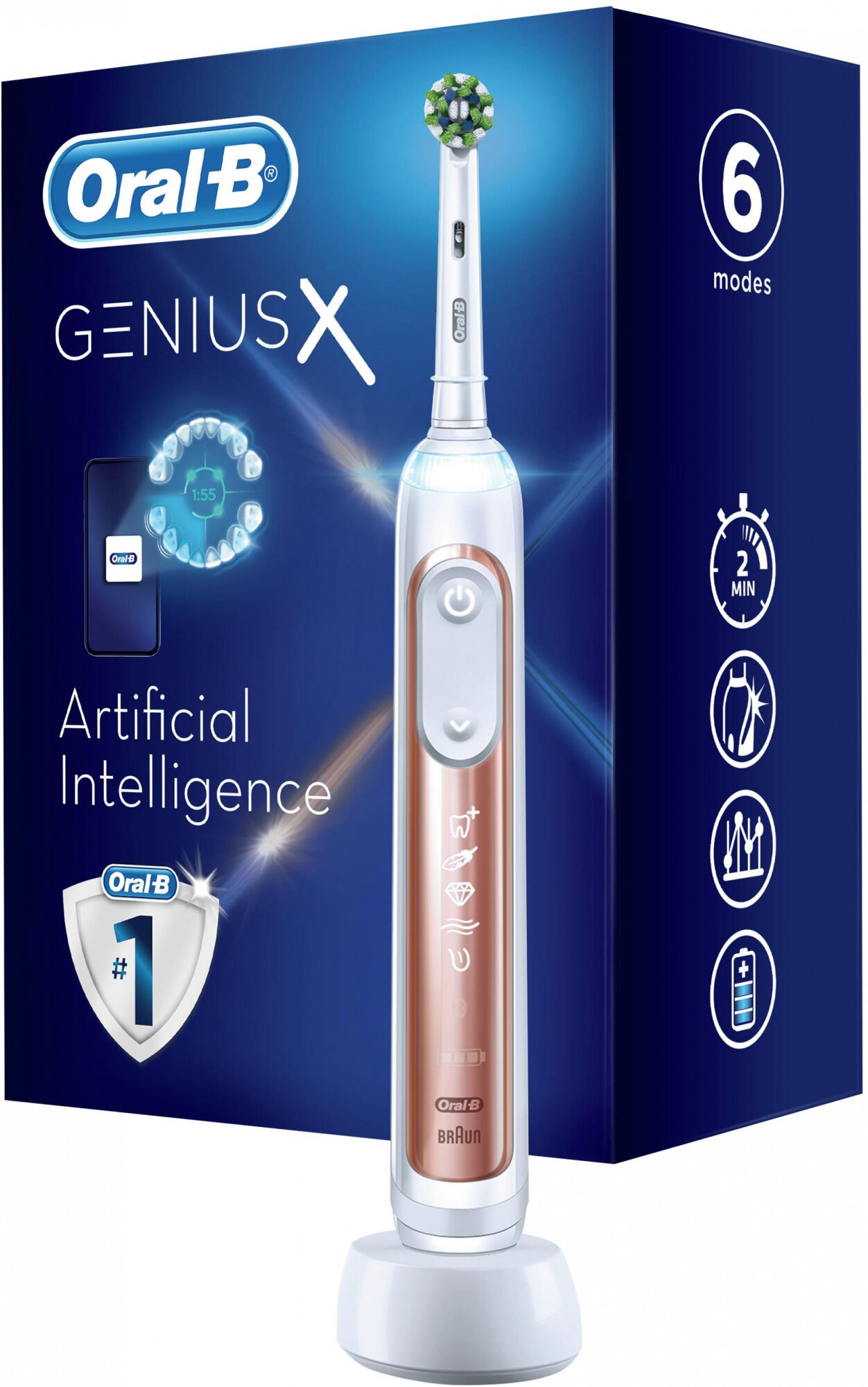 Электрическая зубная щетка Oral-B Genius X Lite Rose Gold D706.513.6 цвет:белый и розовый(плохая упа