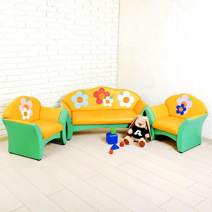 Комплект мягкой мебели «Карина», зелёно-жёлтый, с цветами - фотография № 1