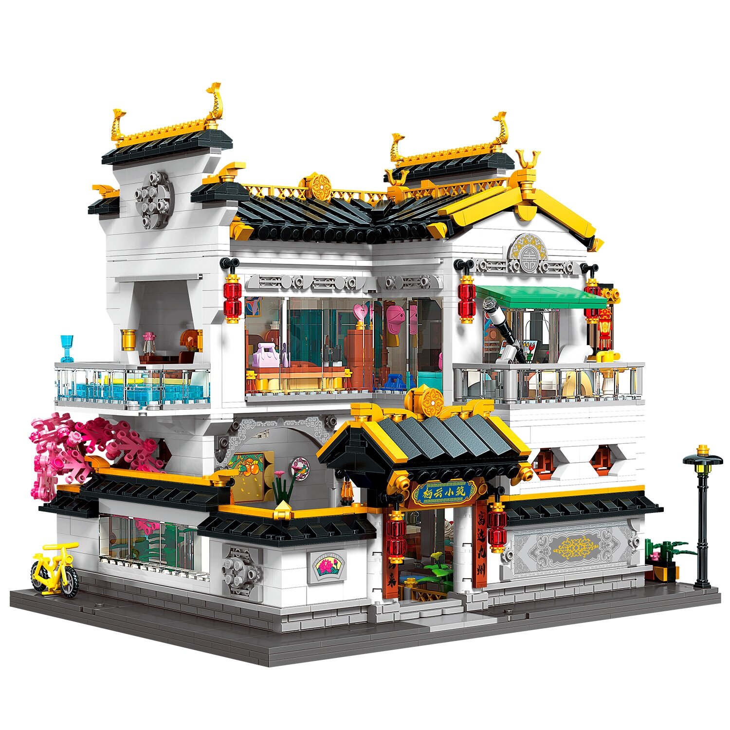 Конструктор QMAN Китайский квартал Дом в восточном стиле 4 фигурки свет 2826 деталей СК18002