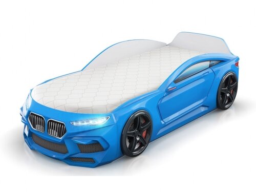 Romack mebel кровать-машина Romeo цвет голубой с матрасом и подсветкой фар