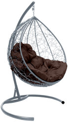 Подвесное кресло M-group капля с ротангом серое коричневая подушка