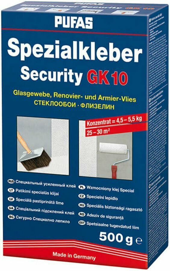 Пуфас 046 клей для стекловолокна и флизелина (0,5кг) / PUFAS N046 Spezialkleber Security GK10 клей для стеклообоев и флизелина усиленный (500г)