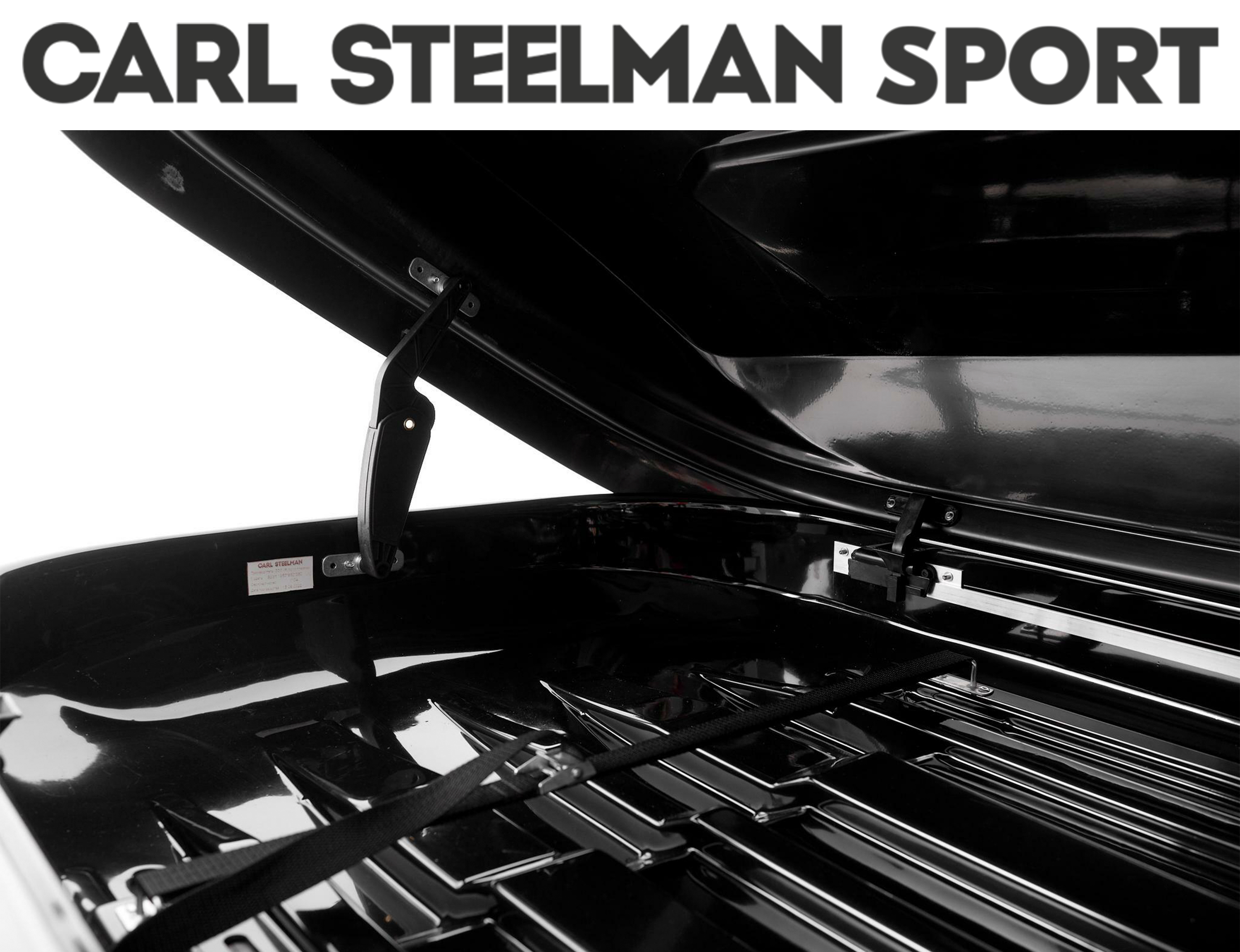 Багажный бокс на крышу Carl Steelman SPORT 2230*900*385 черный "карбон" с двухсторонним открытием + еврокрепление "краб"(об540л)