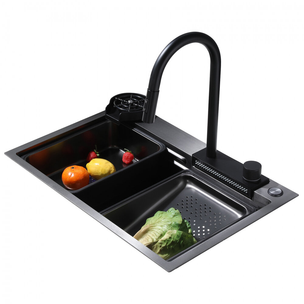 Кухонная мойка 68 см ABBER Wasser Kreis (AF2194B) черная матовая - фотография № 1