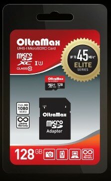 Карта памяти OLTRAMAX OM128GCSDXC10UHS-1-ElU1 128GB черный