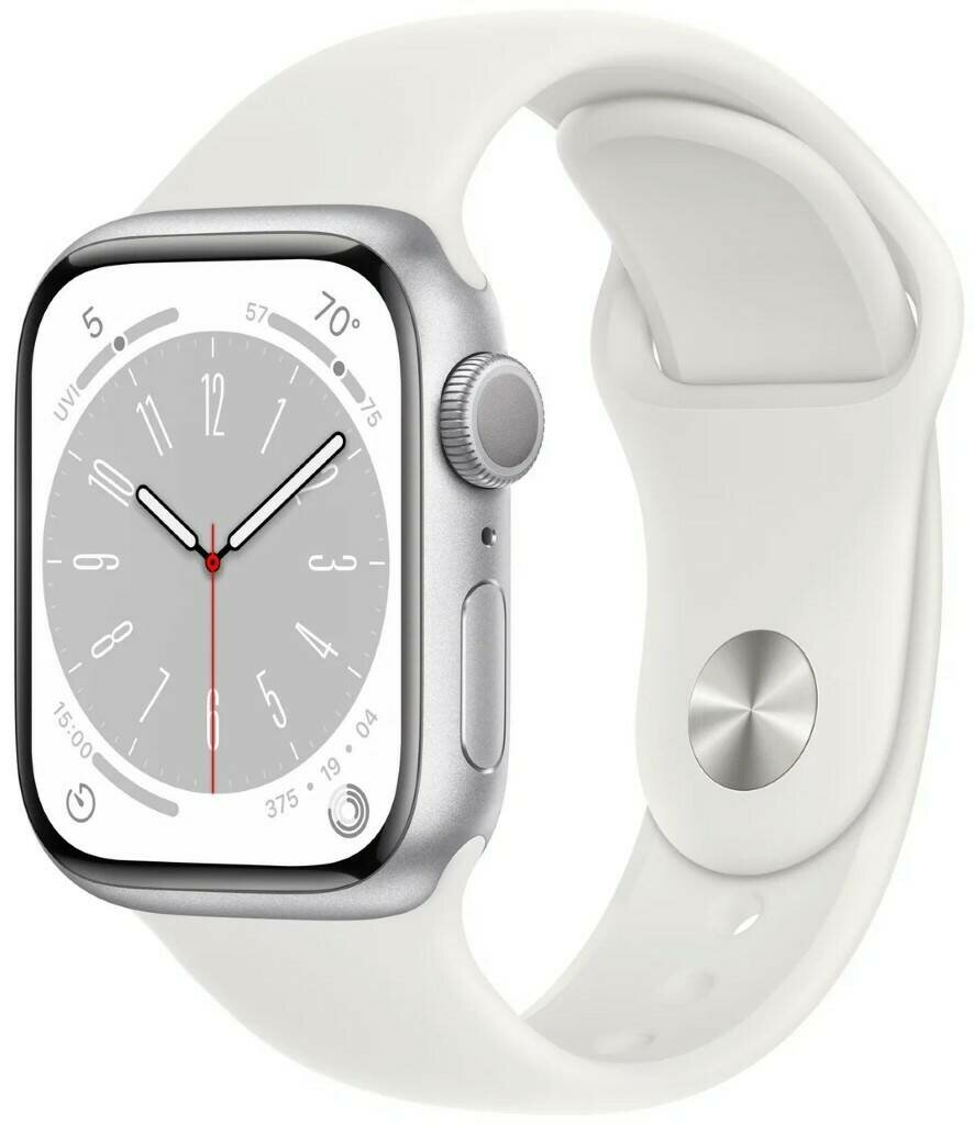 Умные часы Apple Watch Series 8 41 мм Aluminium Case, silver/white, размер ремешка R, Sport Band