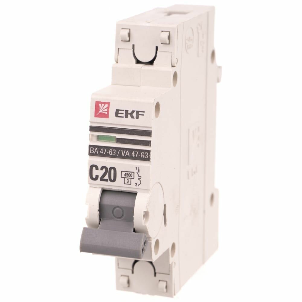 Автоматический выключатель EKF 1P 20А (C) 45kA ВА 47-63 PROxima mcb4763-1-20C-pro
