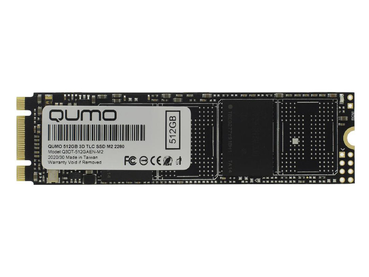 Внутренний SSD-накопитель Qumo Novation 512GB, M.2 2280, SATA-III, 3D TLC, Черный Q3DT-512GAEN-M2